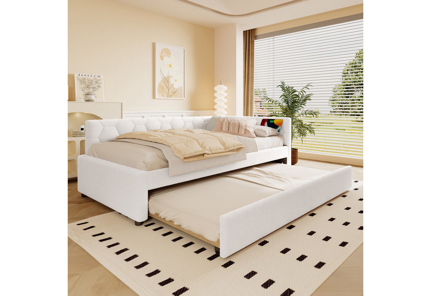 Flieks Daybett, Polsterbett Kinderbett 90x200cm mit Ausziehbett 90x190cm, USB & Typ-C – Bild 2 von 5