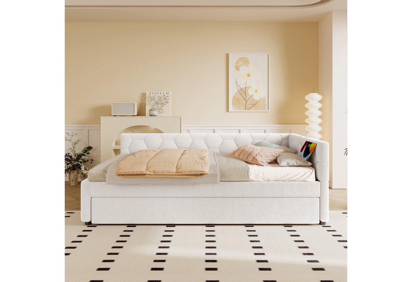 Flieks Daybett, Polsterbett Kinderbett 90x200cm mit Ausziehbett 90x190cm, USB & Typ-C – Bild 3 von 5
