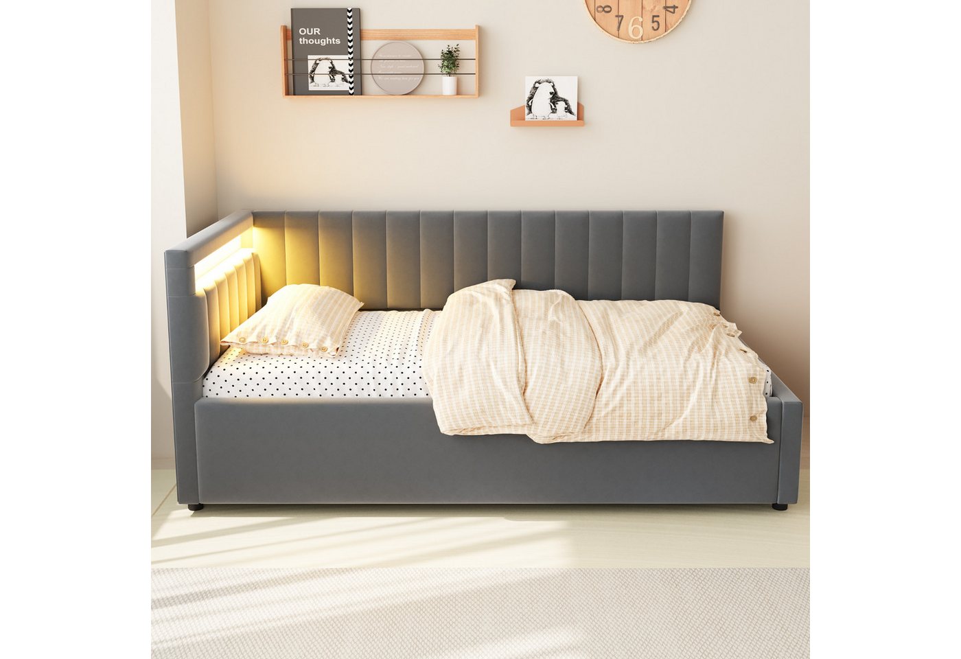 Flieks Daybett, Polsterbett Schlafsofa Einzelbett 90x200cm mit hydraulischem Stauraum – Bild 3 von 5