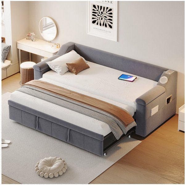 Flieks Daybett, Polsterbett Tagesbett 90/180x190cm mit Bluetooth USB Ausziehbett