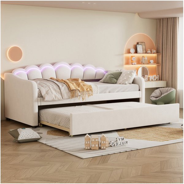 Flieks Daybett, LED Tagesbett Schlafsofa Kinderbett 90x200cm mit Ausziehbett 90x190cm