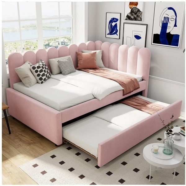 Flieks Daybett, Polsterbett Schlafsofa Tagesbett 140x200cm mit Ausziehbett 90x190cm