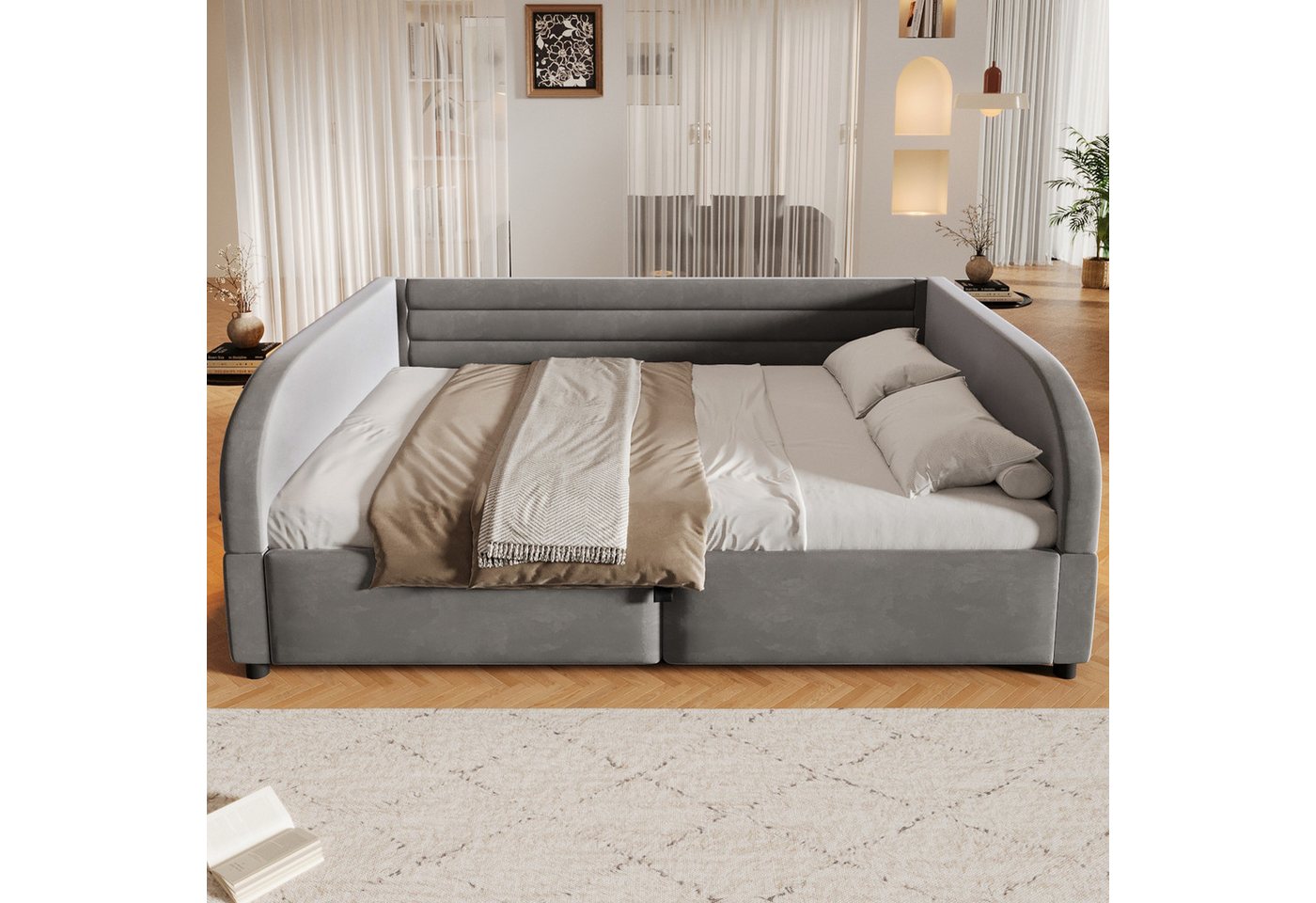 Flieks Daybett, Hydraulisches Stauraumbett Polsterbett 140x200cm mit LED-Beleuchtung – Bild 3 von 5