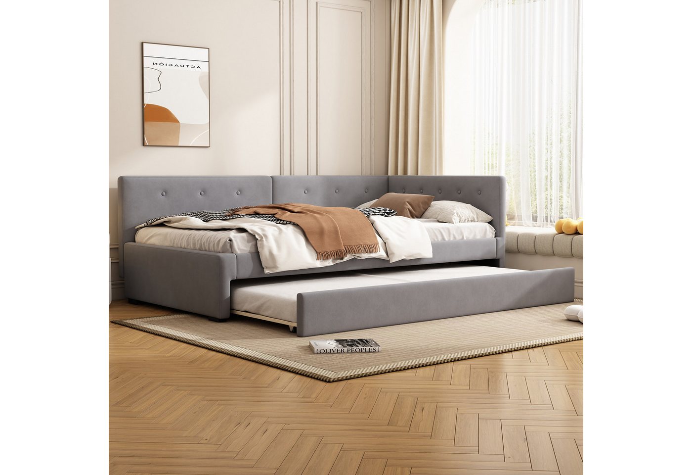 Flieks Daybett, Tagesbett Schlafsofa Polsterbett 90x200cm mit Ausziehbett 90x190cm – Bild 2 von 5