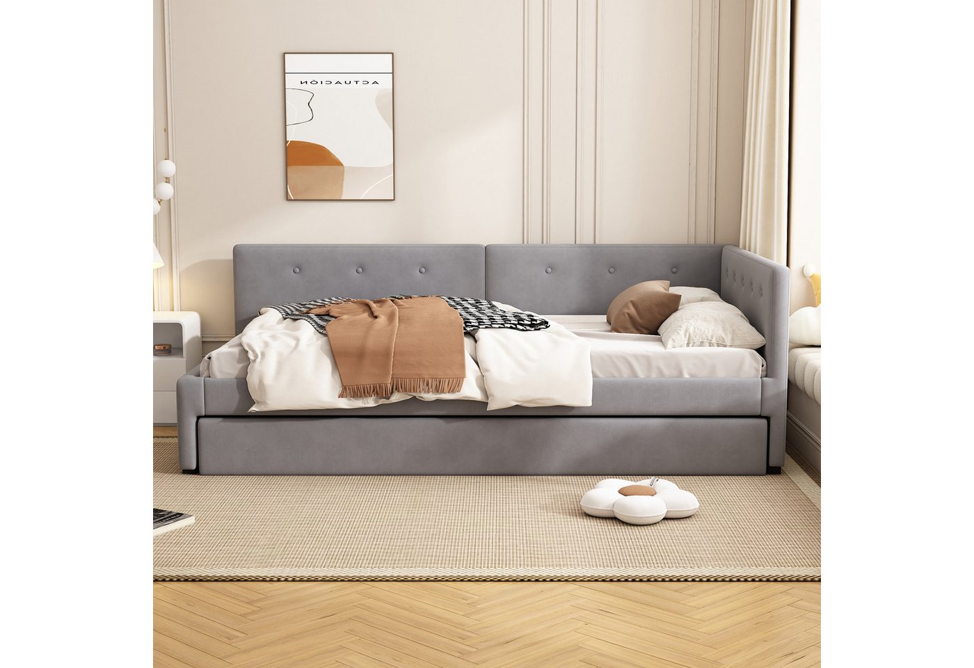 Flieks Daybett, Tagesbett Schlafsofa Polsterbett 90x200cm mit Ausziehbett 90x190cm – Bild 3 von 5