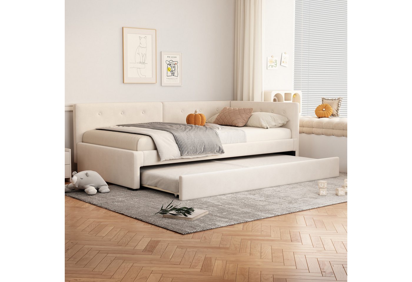 Flieks Daybett, Tagesbett Schlafsofa Polsterbett 90x200cm mit Ausziehbett 90x190cm – Bild 2 von 5