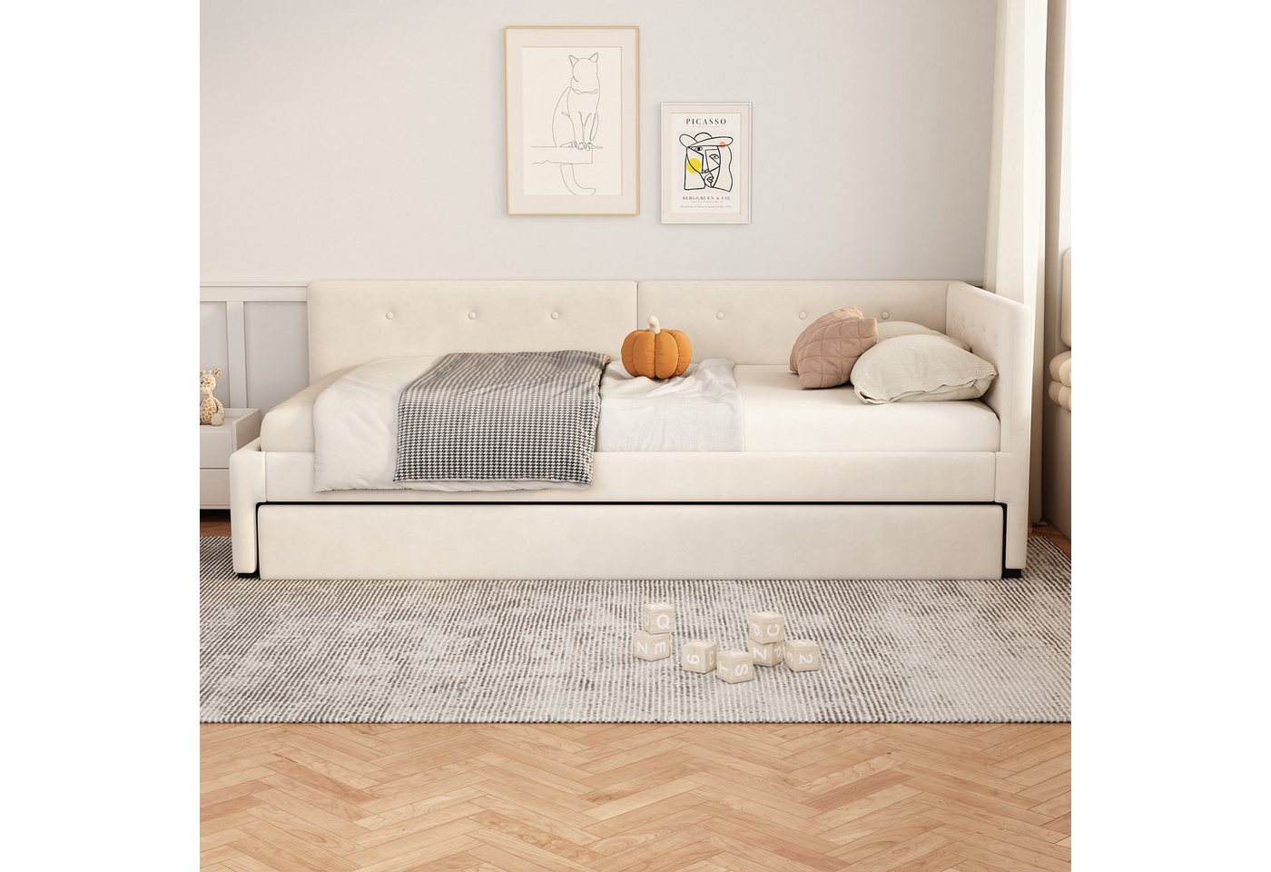 Flieks Daybett, Tagesbett Schlafsofa Polsterbett 90x200cm mit Ausziehbett 90x190cm – Bild 3 von 5