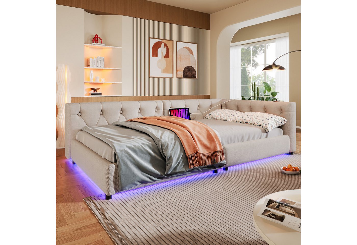 Flieks Daybett, Daybett Schlafsofa Einzelbett Tagesbett 90x200cm mit USB-Aufladen – Bild 2 von 5