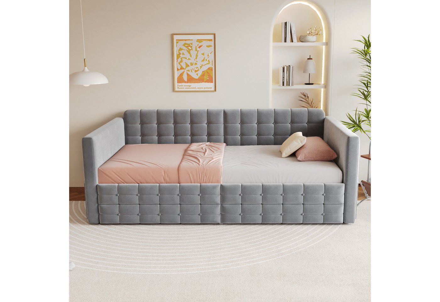 Flieks Daybett, Polsterbett Schlafsofa Kinderbett 90x190cm mit Stautasche & Schubladen – Bild 3 von 5