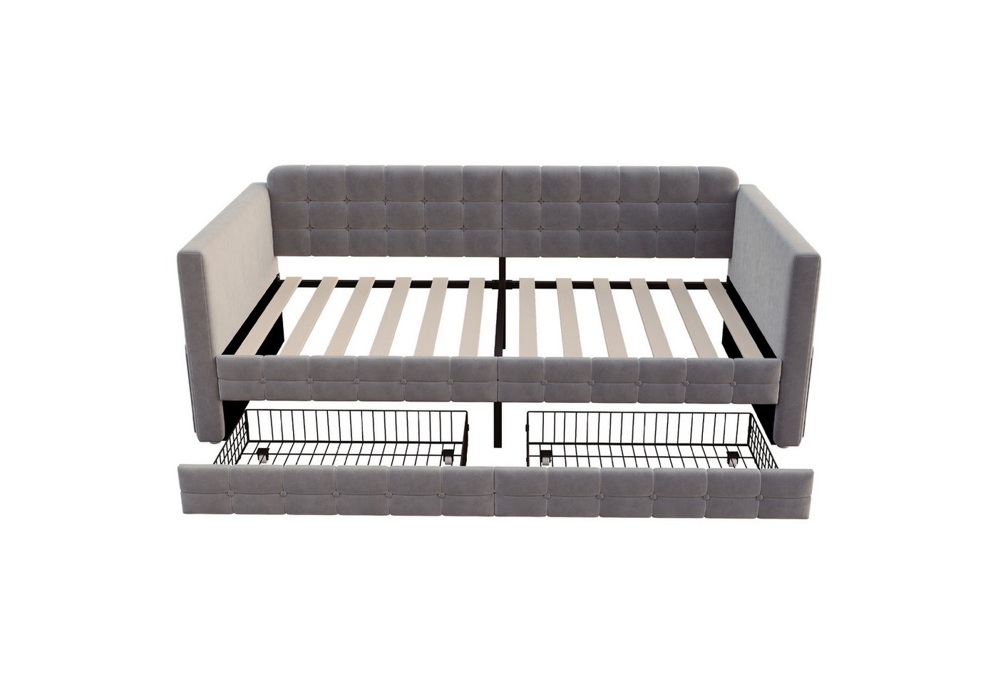 Flieks Daybett, Polsterbett Schlafsofa Kinderbett 90x190cm mit Stautasche & Schubladen – Bild 5 von 5