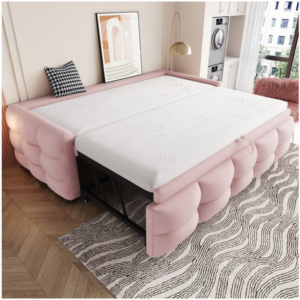 Flieks Daybett, Daybett Schlafsofa mit Ausziehbett 90/180x190cm Teddy-Samt Bezug