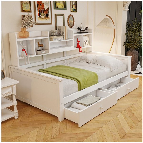 Flieks Daybett, Holzbett Kinderbett Einzelbett 90x200cm mit 2 Schubladen