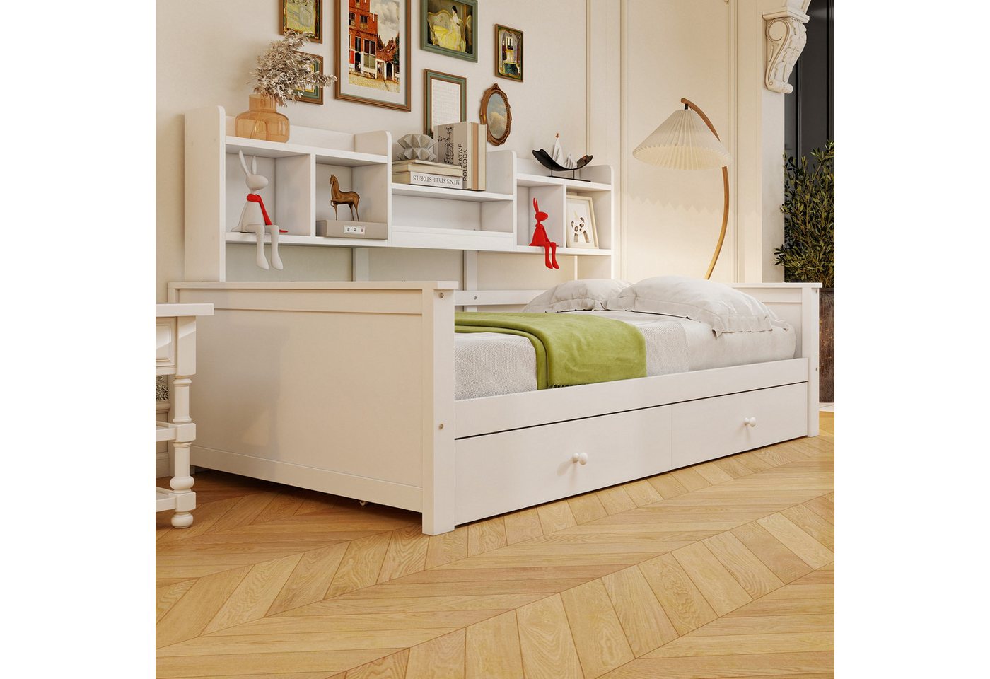Flieks Daybett, Holzbett Kinderbett Einzelbett 90x200cm mit 2 Schubladen – Bild 2 von 5