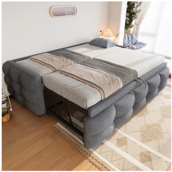 Flieks Daybett, Daybett Schlafsofa mit Ausziehbett 90/180x190cm Teddy-Samt Bezug