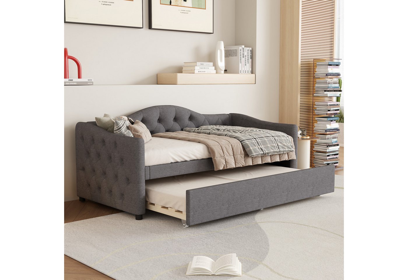 Flieks Daybett, Tagesbett Schlafsofa Kinderbett 90x200cm mit Ausziehbett 90x190cm – Bild 3 von 5