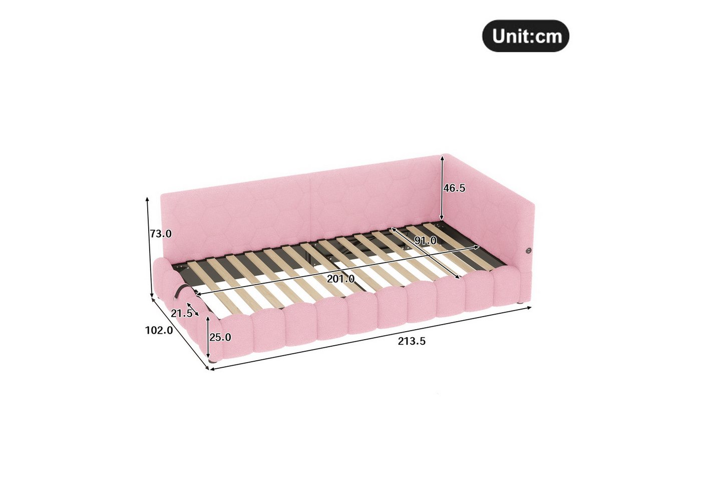 Flieks Daybett, Hydraulisches Polsterbett Tagesbett Schlafsofa 90x200cm mit USB, Typ-C – Bild 5 von 5