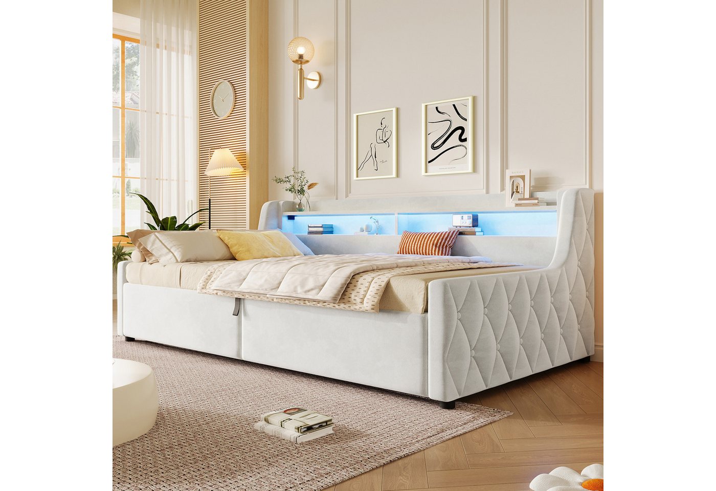 Flieks Daybett, Polsterbett 90x200cm mit hydraulischem Stauraum & LED-Beleuchtung – Bild 2 von 5