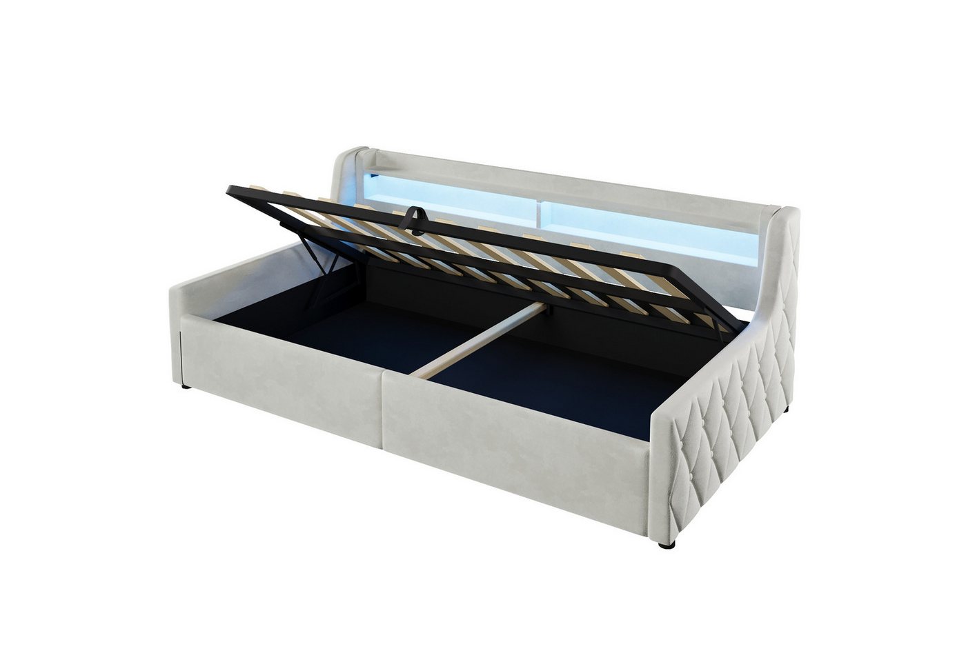 Flieks Daybett, Polsterbett 90x200cm mit hydraulischem Stauraum & LED-Beleuchtung – Bild 5 von 5
