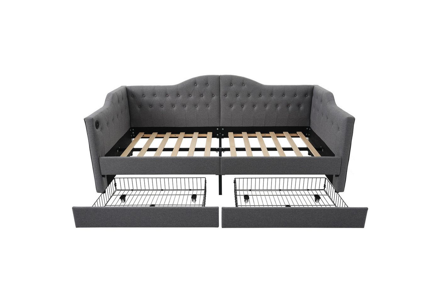 Flieks Daybett, Polsterbett Tagesbett 90x200cm mit Ladefunktion und Schubladen Leinen – Bild 5 von 5