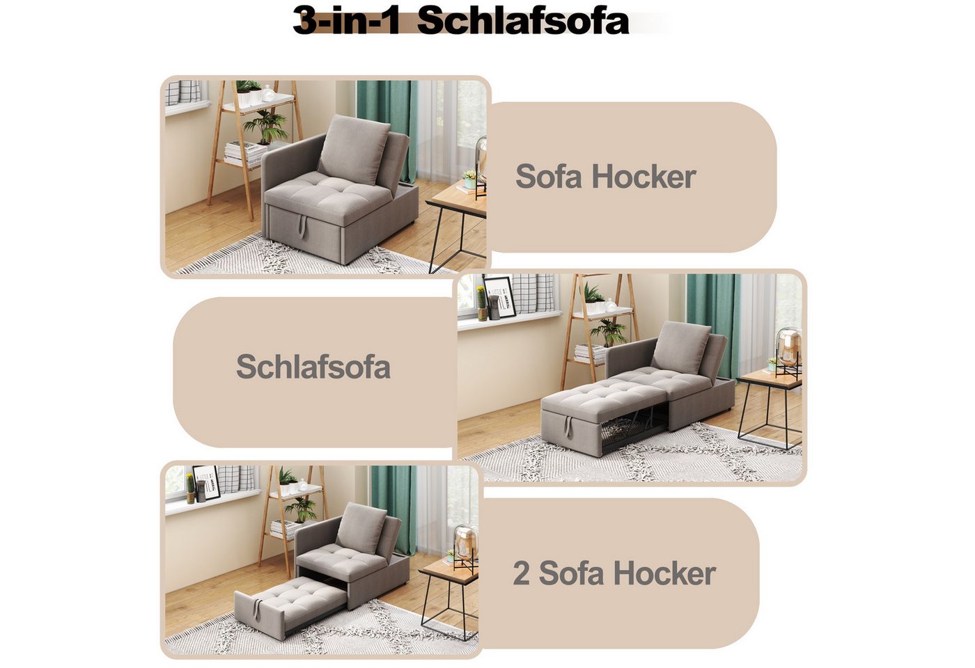 Flieks Daybett, Polsterbett Multifunktion-Schlafsofa mit verstellbarer Rückenlehne – Bild 5 von 5