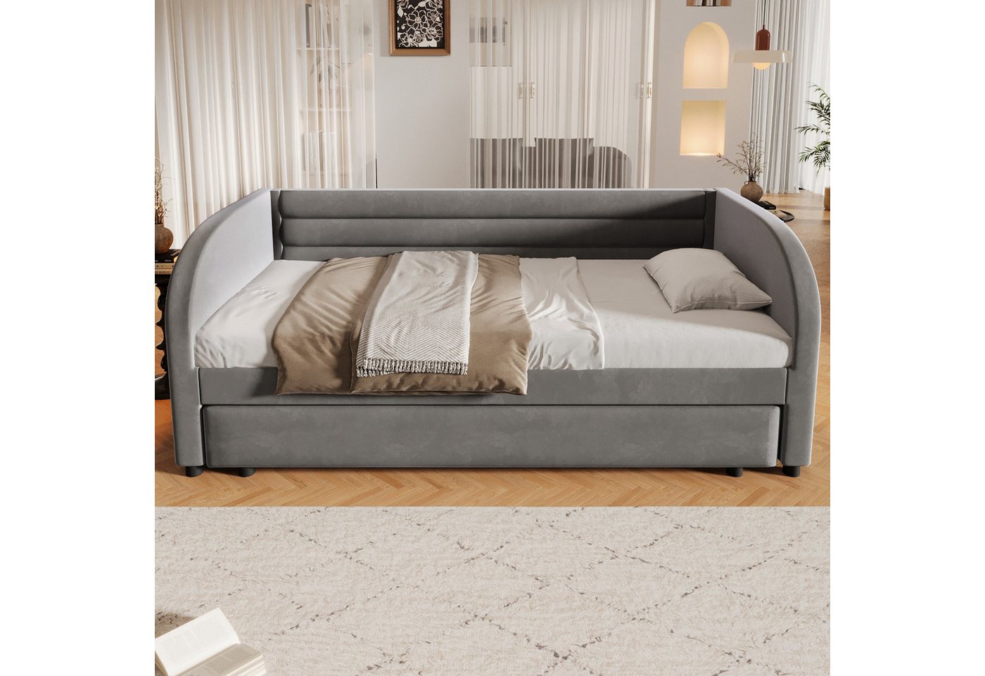 Flieks Daybett, Polsterbett 90x200cm mit Ausziehbett 90x190cm und LED-Beleuchtung – Bild 3 von 5