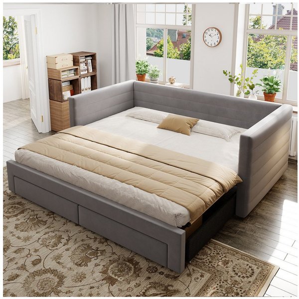 Flieks Daybett, Polsterbett Schlafsofa mit Ausziehbett 90/180x190cm mit 2 Schubladen