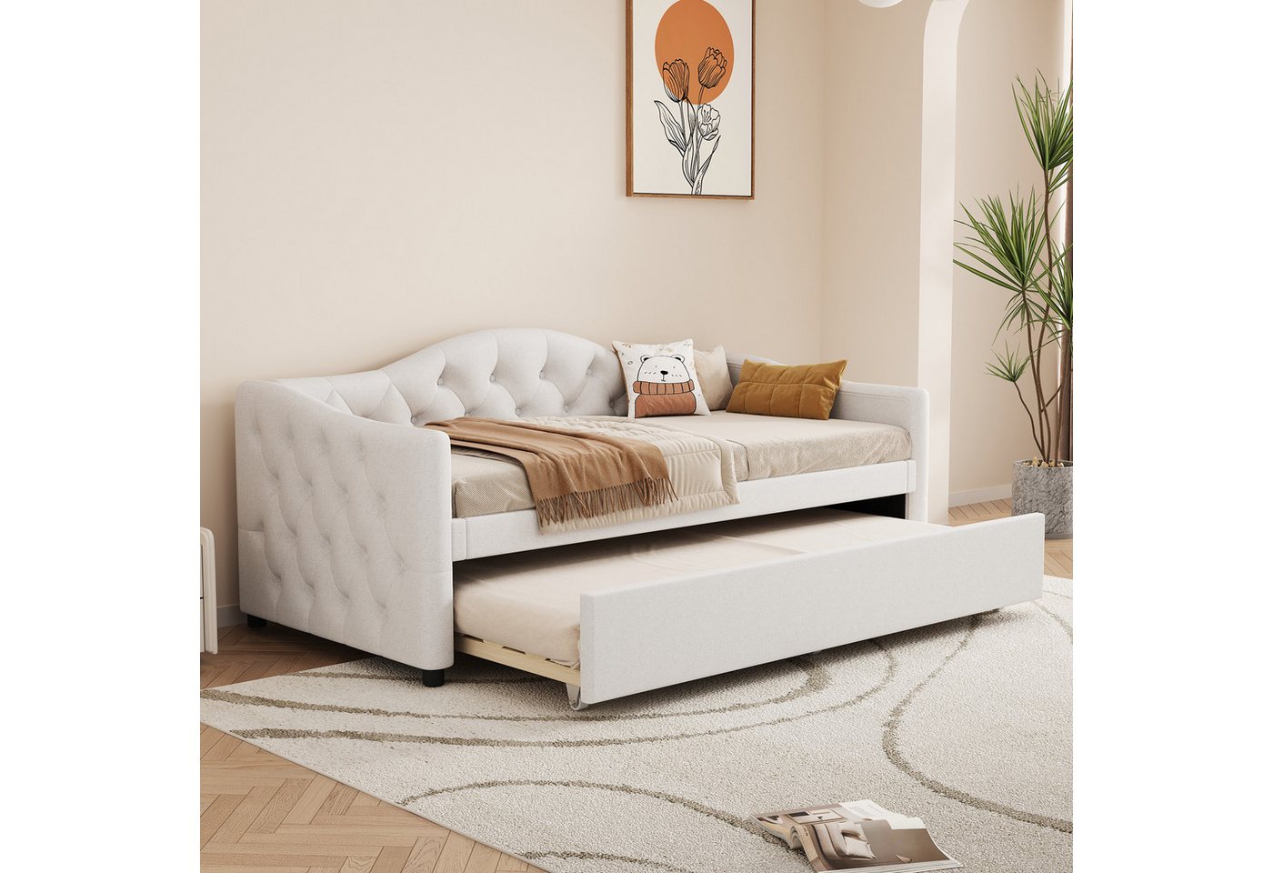 Flieks Daybett, Tagesbett Schlafsofa Kinderbett 90x200cm mit Ausziehbett 90x190cm – Bild 3 von 5