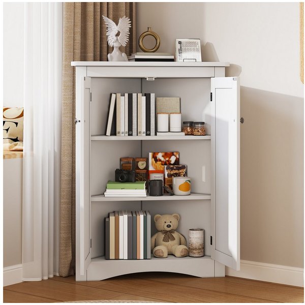 Flieks Eckschrank (1-St., B61,5xT34,5xH80 cm) Badkommode Mehrzweckschrank Eckkommode mit 3 Fächern Weiß