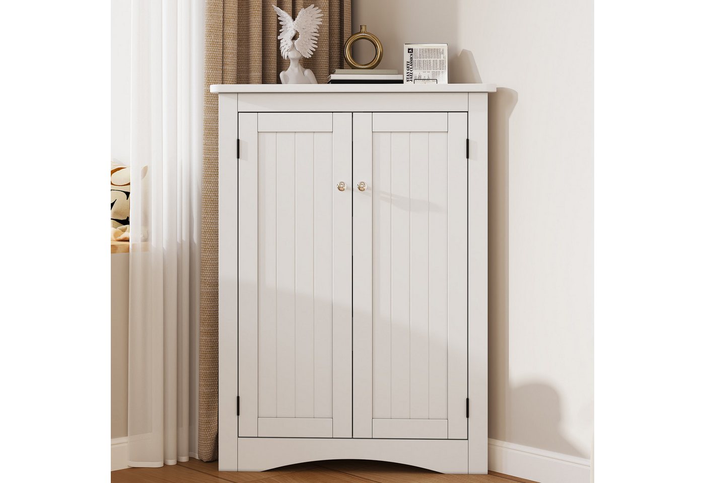 Flieks Eckschrank (1-St., B61,5xT34,5xH80 cm) Badkommode Mehrzweckschrank Eckkommode mit 3 Fächern Weiß – Bild 3 von 5