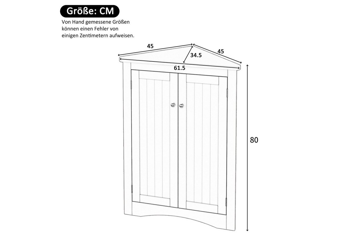 Flieks Eckschrank (1-St., B61,5xT34,5xH80 cm) Badkommode Mehrzweckschrank Eckkommode mit 3 Fächern Weiß – Bild 5 von 5
