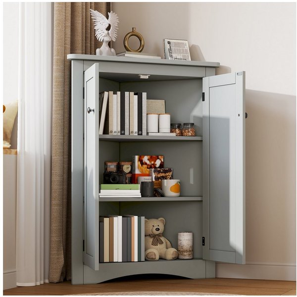 Flieks Eckschrank (1-St., B61,5xT34,5xH80 cm) Badkommode Mehrzweckschrank Eckkommode mit 3 Fächern Grau