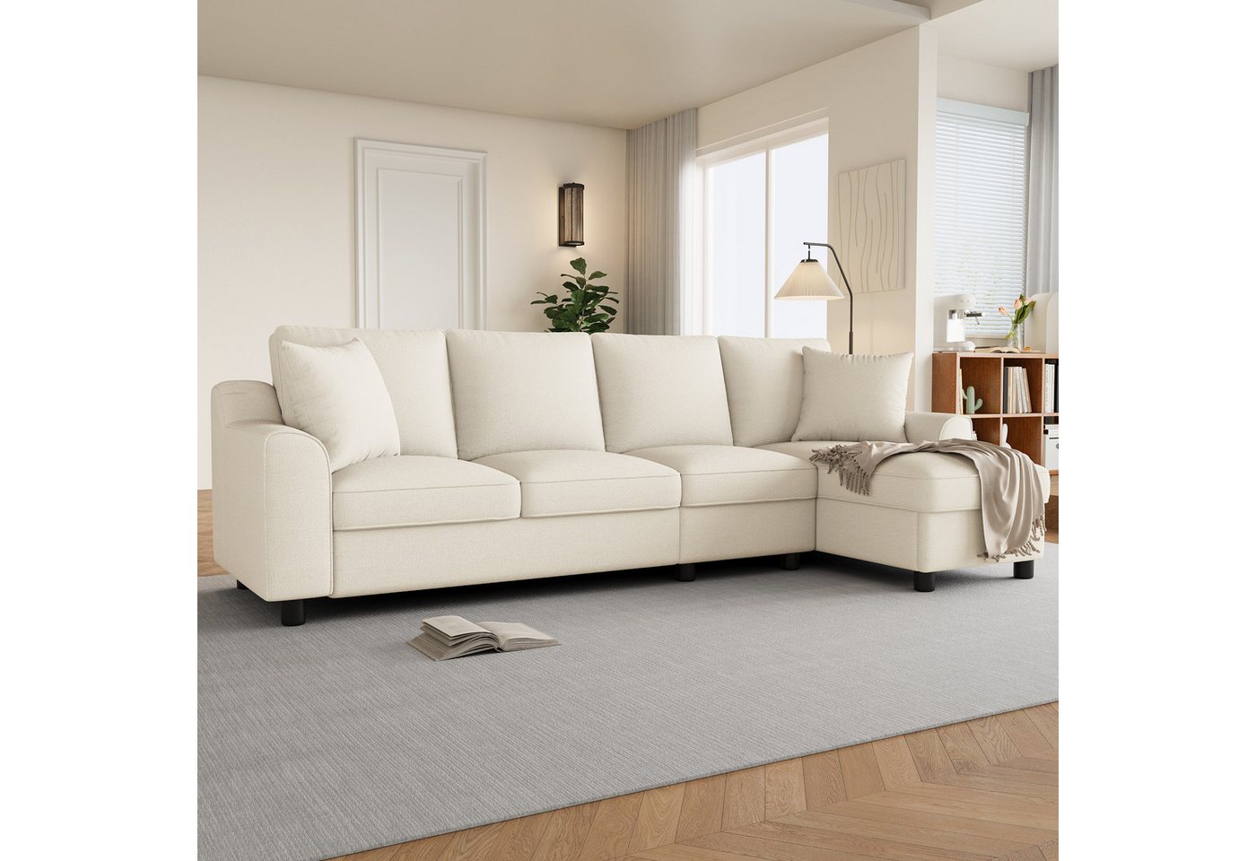 Flieks Ecksofa L-Form Sofa mit Bettkasten, klappbare Rückenlehne mit Getränkehaltern, 280×136×82 cm 1 Teile, multifunktionales modulares Sofa 4-Sitzer Schlafsof – Bild 2 von 5