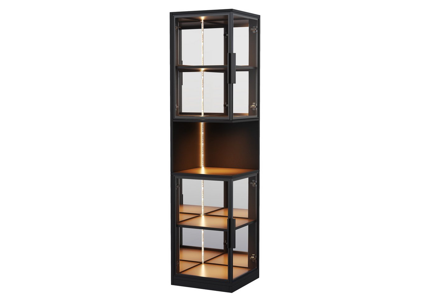 Flieks Eckvitrine Glasvitrine mit LED-Beleuchtung und Glastüren, verspiegelter Rückwand (1-St., 42x44x205 cm) Standvitrine mit 5 Fächern Eckschrank Hochschrank  – Bild 4 von 5