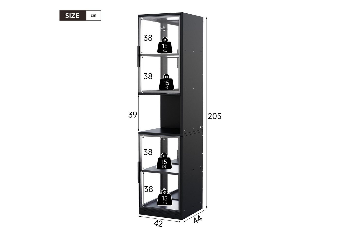 Flieks Eckvitrine Glasvitrine mit LED-Beleuchtung und Glastüren, verspiegelter Rückwand (1-St., 42x44x205 cm) Standvitrine mit 5 Fächern Eckschrank Hochschrank  – Bild 5 von 5