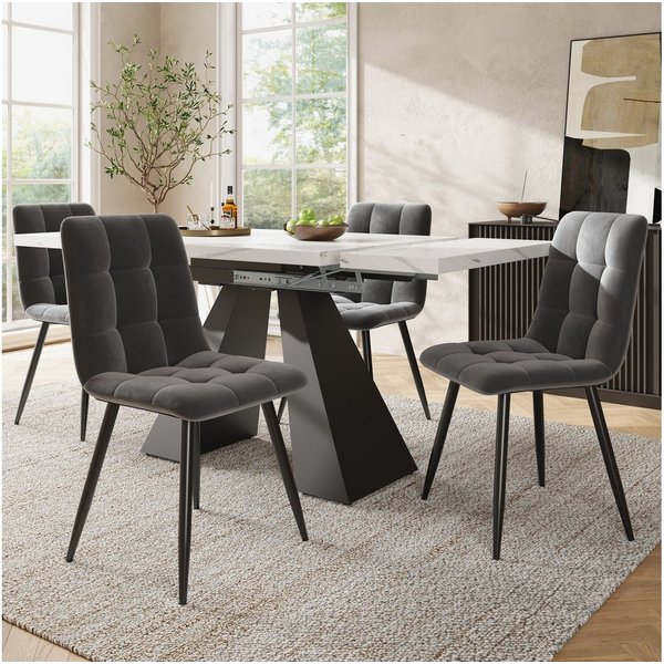 Flieks Essgruppe, (Set, 5-tlg., Tisch mit 4 Stühlen, klapper Tischplatte 99-159cm), ausziehbarer Esstisch mit 4 Stühlen Set Esszimmer Sitzgruppe