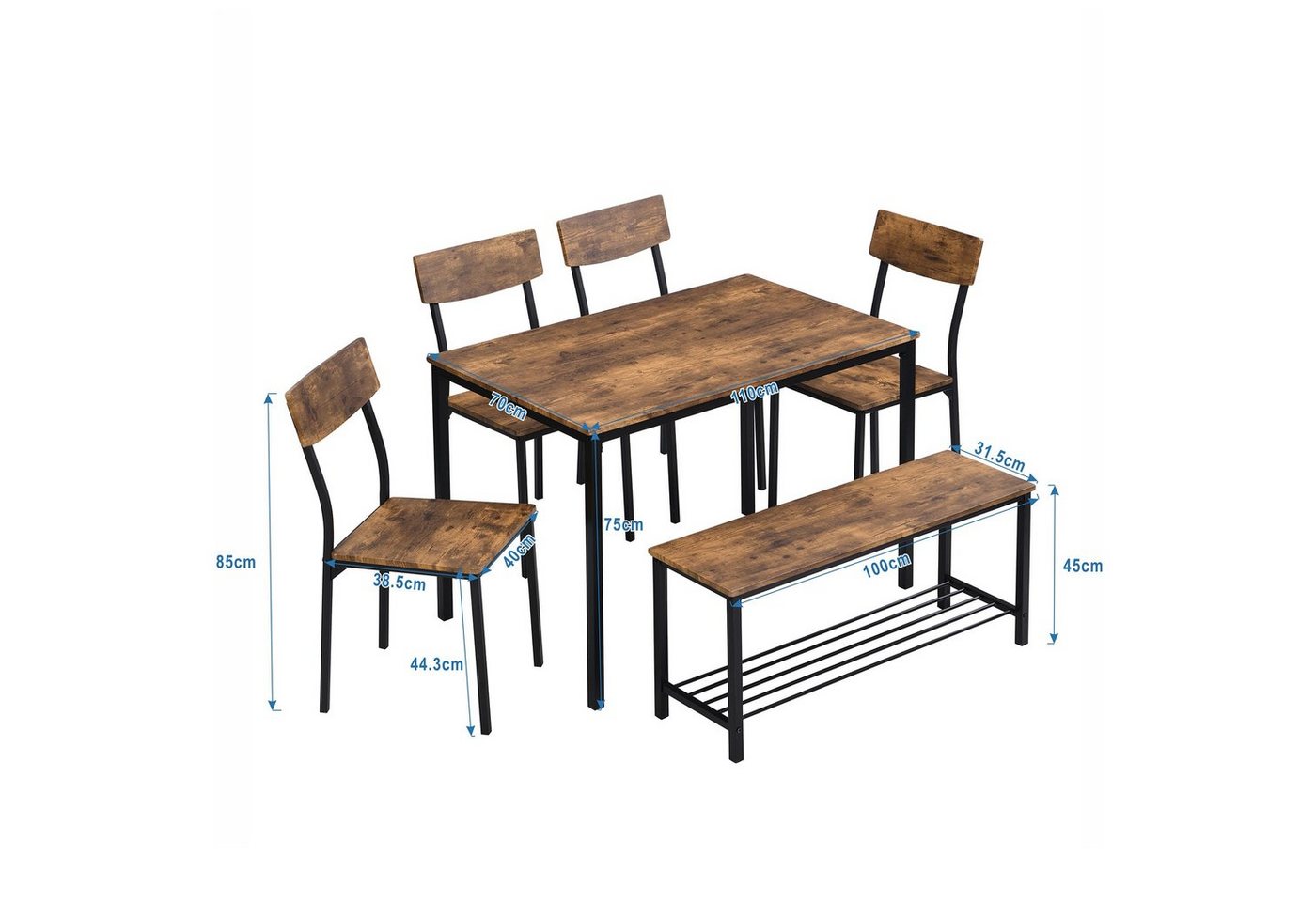 Flieks Essgruppe, (Set, 6-tlg., für 6 Personen), Sitzgruppe Esstisch mit 4 Stühle und 1 Bank Esszimmer – Bild 3 von 5