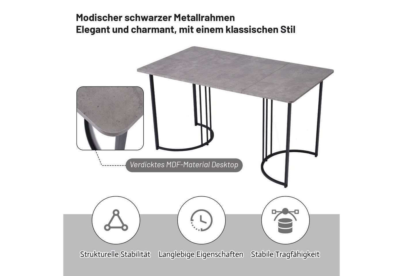 Flieks Essgruppe, (Set, 5-tlg., 140×80cm Tischplatte), Esstisch mit 4 Stühlen Set Küchetisch Esszimmerstuhl Samt, Metallbeine – Bild 4 von 5