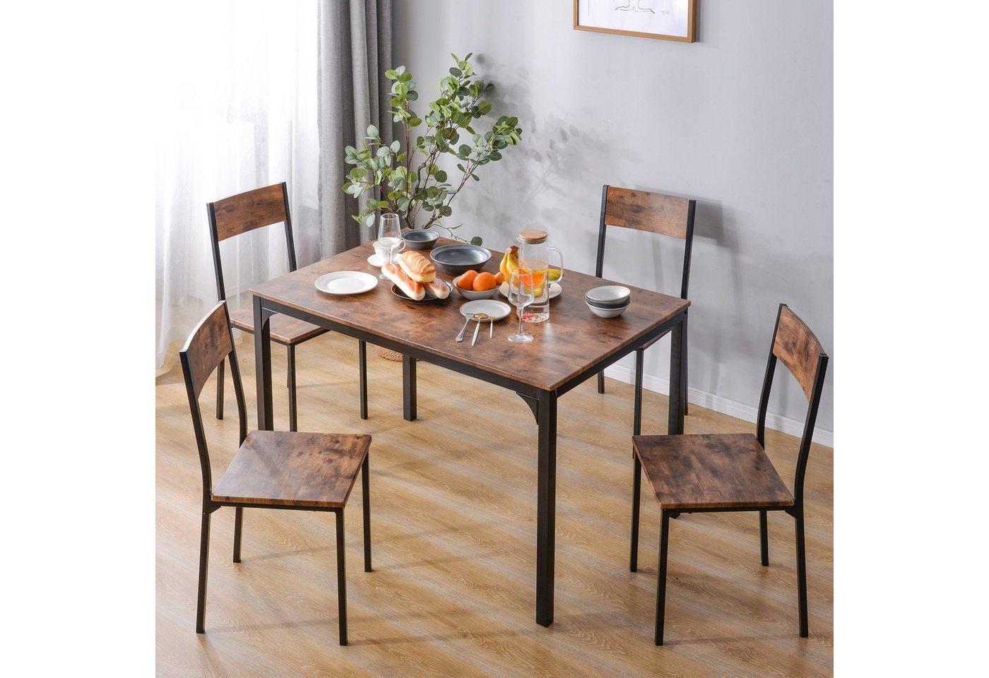 Flieks Essgruppe, (set,5-tlg), Esstisch mit 4 Stühle Set Esszimmerstühle Küchentisch – Bild 2 von 5
