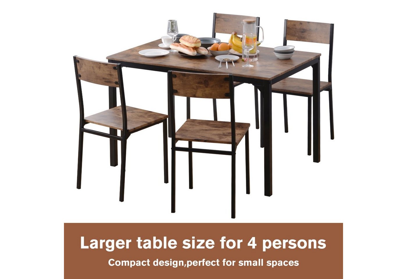 Flieks Essgruppe, (set,5-tlg), Esstisch mit 4 Stühle Set Esszimmerstühle Küchentisch – Bild 5 von 5