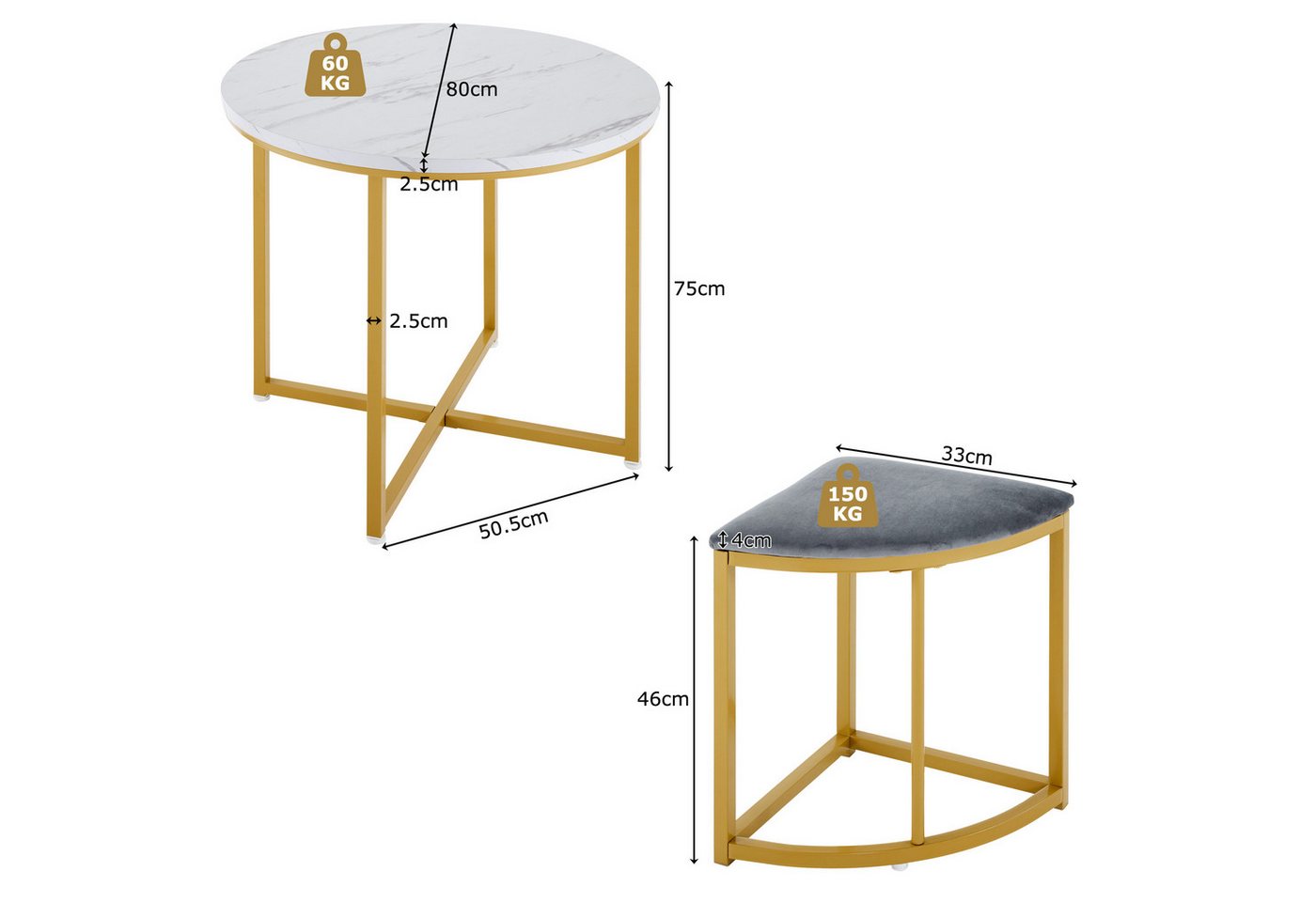 Flieks Essgruppe, (Set, 5-tlg., Tisch mit 4 Stühlen), runder Esstisch mit 4 Hocker Samt Set Küchetisch Esszimmerstühle – Bild 5 von 5