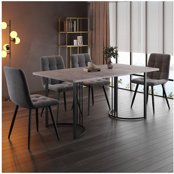Flieks Essgruppe, (Set, 5-tlg., 140×80cm Tischplatte), Esstisch mit 4 Stühlen Set Küchetisch Esszimmerstuhl Samt, Metallbeine