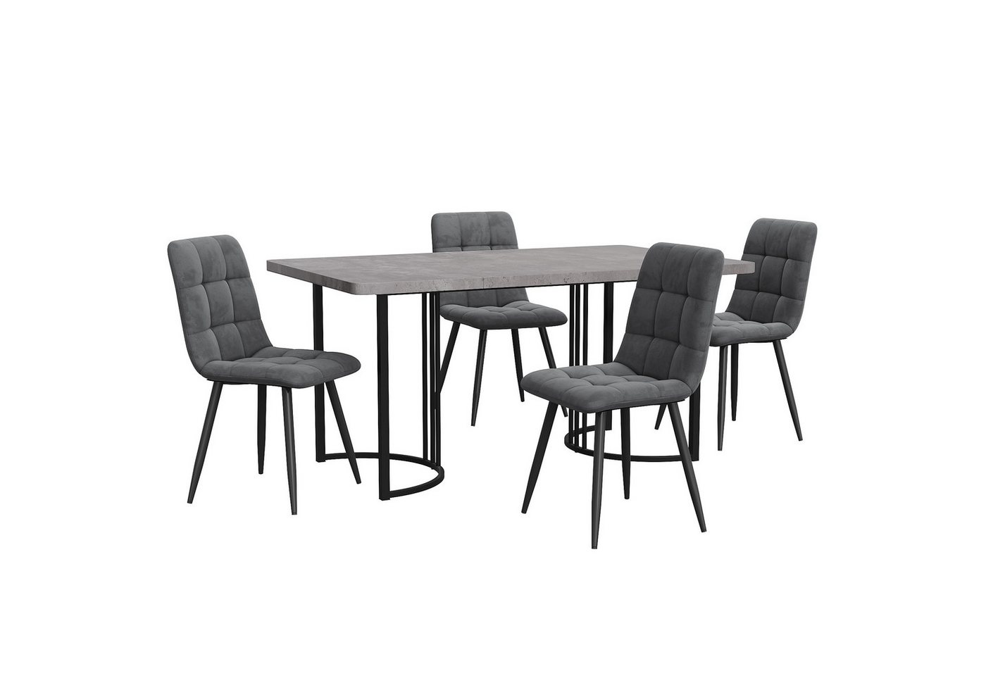 Flieks Essgruppe, (Set, 5-tlg., 140×80cm Tischplatte), Esstisch mit 4 Stühlen Set Küchetisch Esszimmerstuhl Samt, Metallbeine – Bild 2 von 5