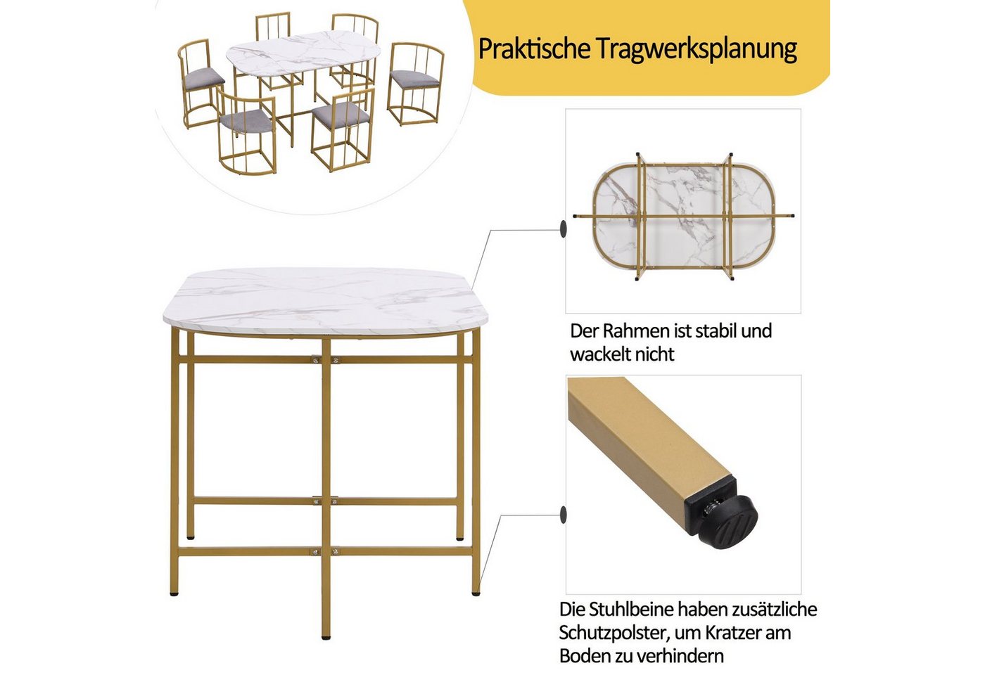 Flieks Essgruppe, (7-tlg), Esstisch mit 6 Stühlen mit Rückenlehnen Set Esszimmer – Bild 5 von 5