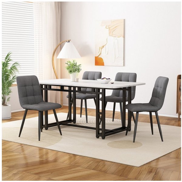 Flieks Essgruppe, (Set, 5-tlg), Esstisch mit 4 Stühlen Set Esszimmer Sitzgruppe, Metallbeine