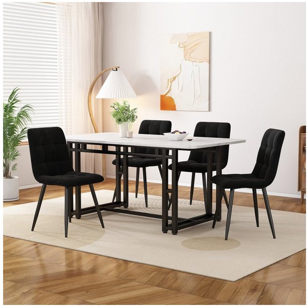 Flieks Essgruppe, (Set, 5-tlg), Esstisch mit 4 Stühlen Set Esszimmer Sitzgruppe, Metallbeine