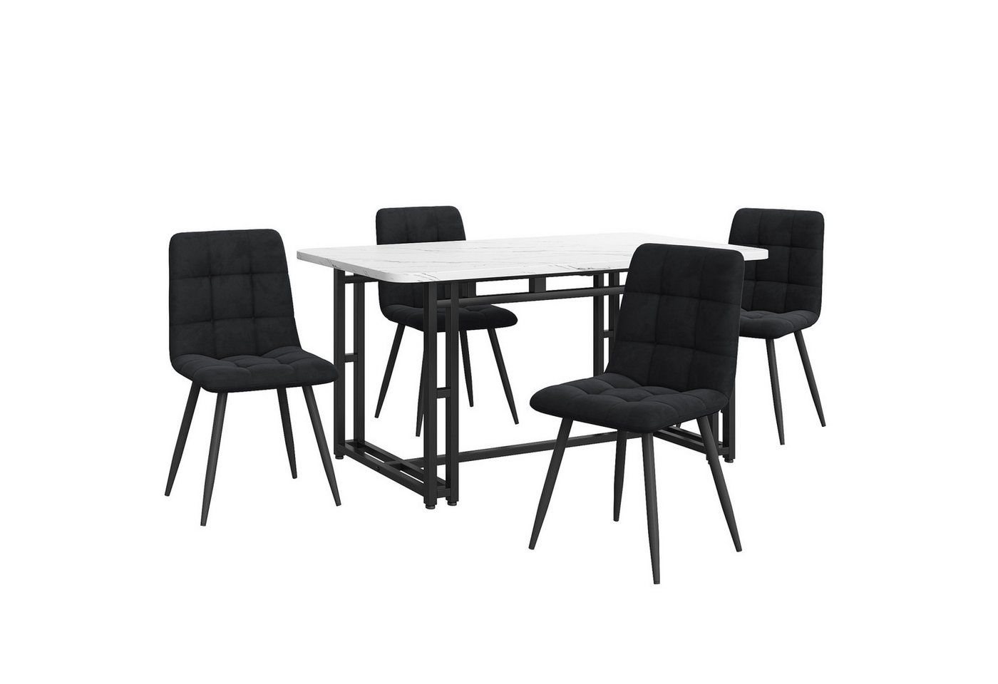 Flieks Essgruppe, (Set, 5-tlg), Esstisch mit 4 Stühlen Set Esszimmer Sitzgruppe, Metallbeine – Bild 2 von 5