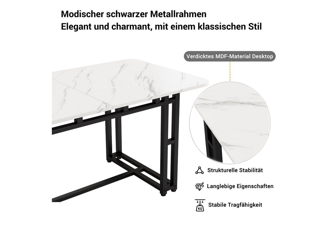 Flieks Essgruppe, (Set, 5-tlg), Esstisch mit 4 Stühlen Set Esszimmer Sitzgruppe, Metallbeine – Bild 4 von 5