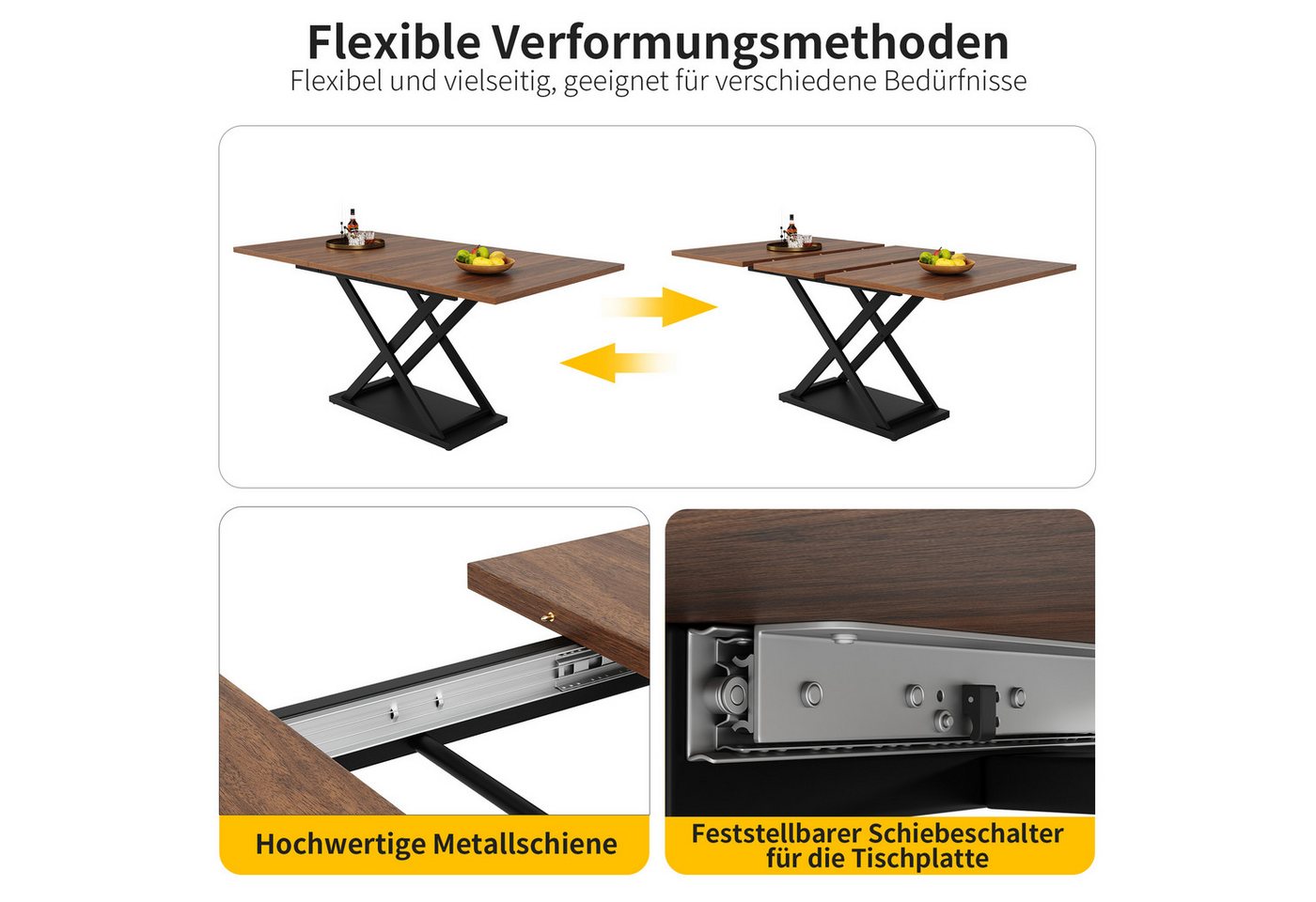 Flieks Essgruppe, (Set, 5-tlg., 120-160x80cm Tischplatte), ausziehbar Esstisch mit 4 Stühlen Set Küchetisch Esszimmerstuhl Samt – Bild 5 von 5