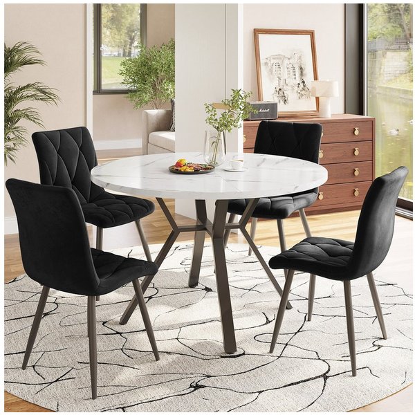 Flieks Essgruppe runder Esstisch mit 4 Stühlen Set, (Set, 5-tlg., 1 Tisch mit 4 Stühlen), Sitzgruppe Küchetisch 100x75cm Esszimmertühle Samt Metallbeine