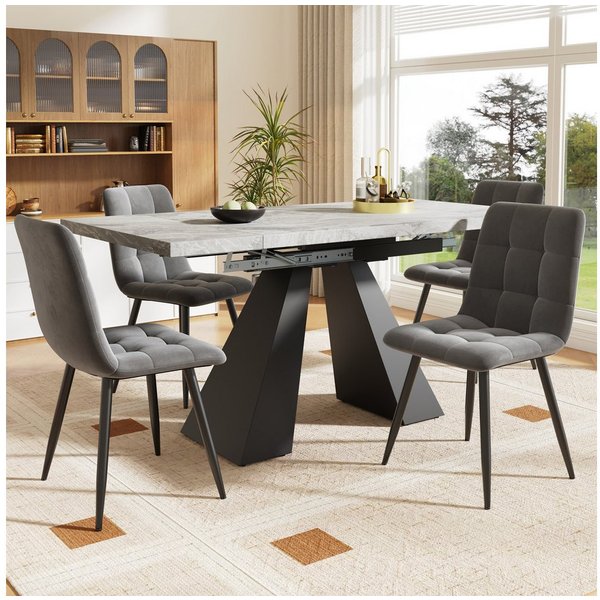 Flieks Essgruppe, (Set, 5-tlg., Tisch mit 4 Stühlen, klapper Tischplatte 99-159cm), ausziehbarer Esstisch mit 4 Stühlen Set Esszimmer Sitzgruppe